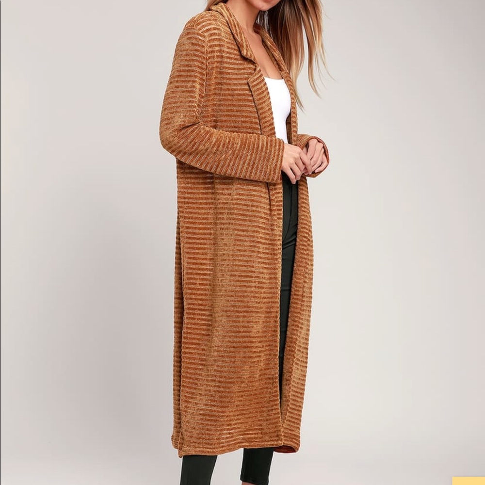 Lush Tressa Camel Chenille Striped Long Sweater